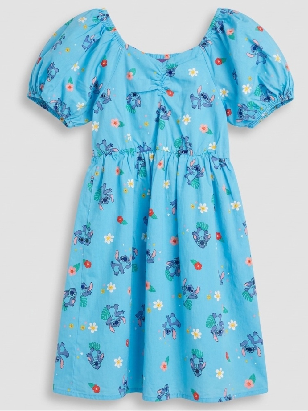 Disney Lilo & Stitch Blue Floral Puff-Sleeve Dress (Girls Small)